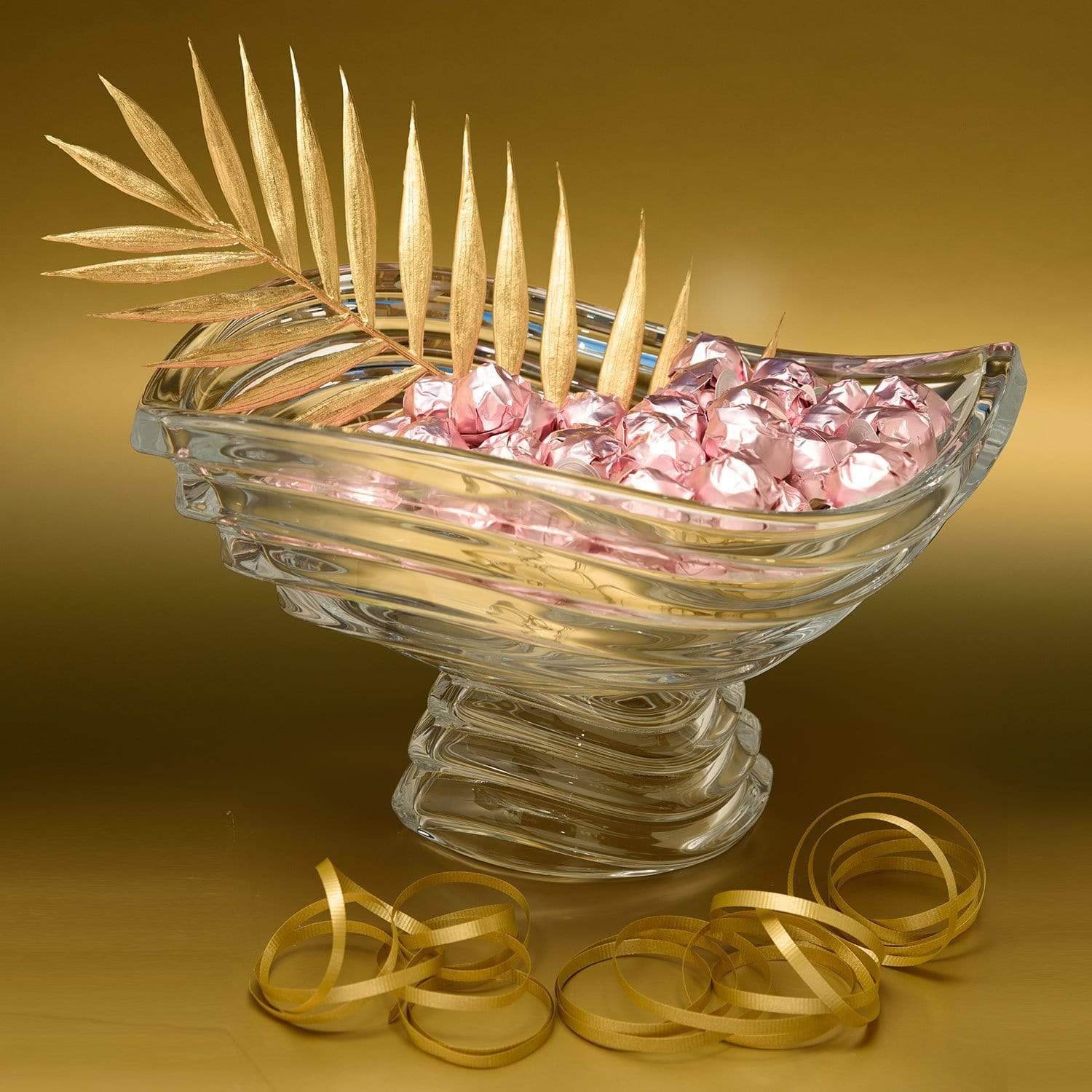 Bohemia Crystal Glass Wave Footed Bowl with 1kg Chocolate - 30.5 cm - 5391181 - Jashanmal Home