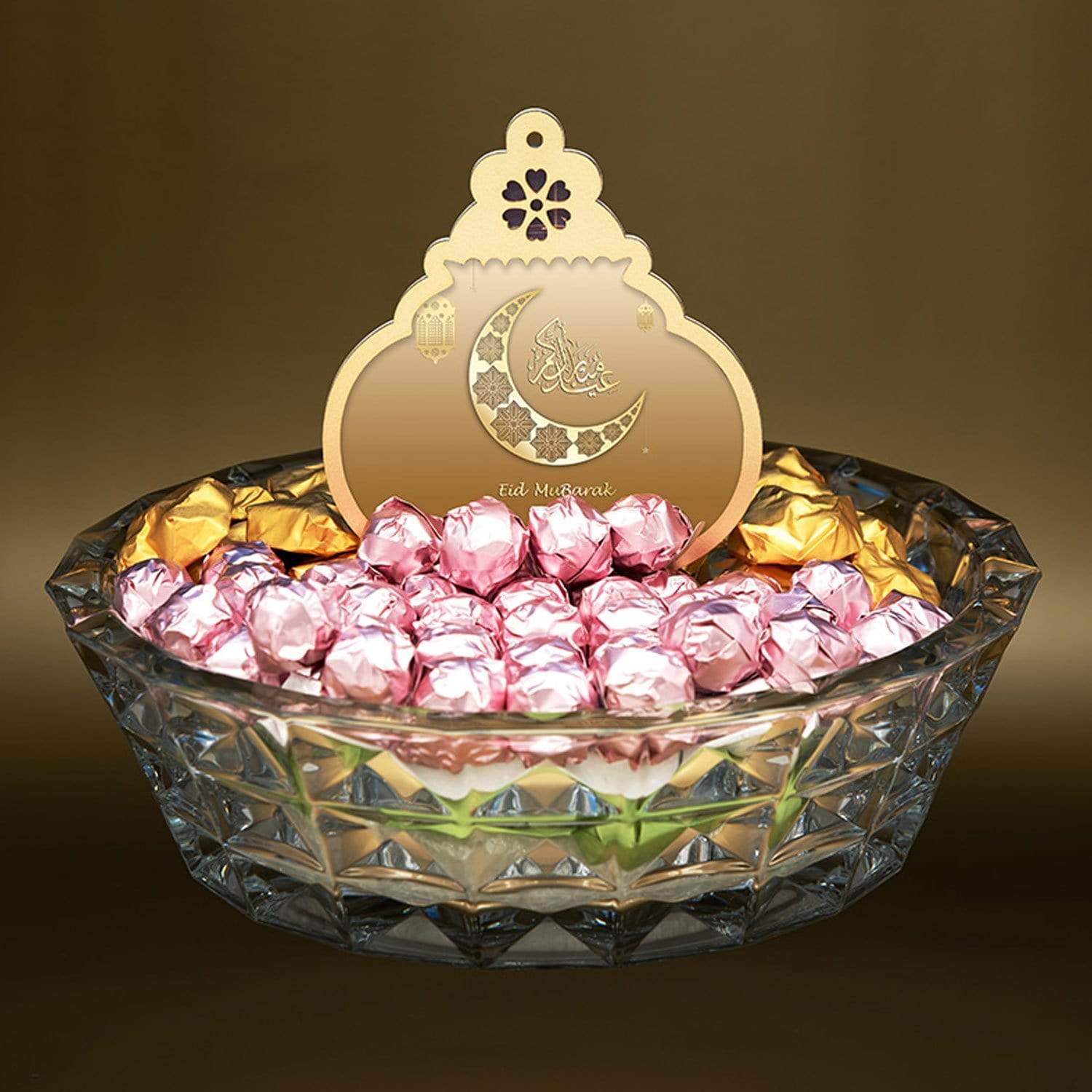 Bohemia Crystal Glass Diamond Bowl with 1kg chocolate - 32.5 cm - 5390879 - Jashanmal Home