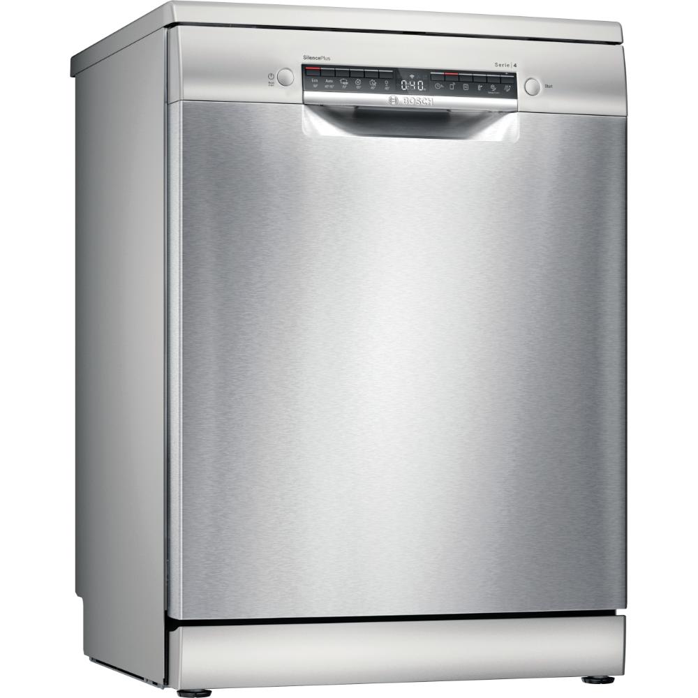 Bosch Series 4 Free-Standing Dishwasher 60 cm,EcoSilence Drive, Home Connect Via Wlan for Remote Monitoring and Control, 14 place settings, Silver Inox, SMS4HMI65M 1 Year Manufacturer Warranty
