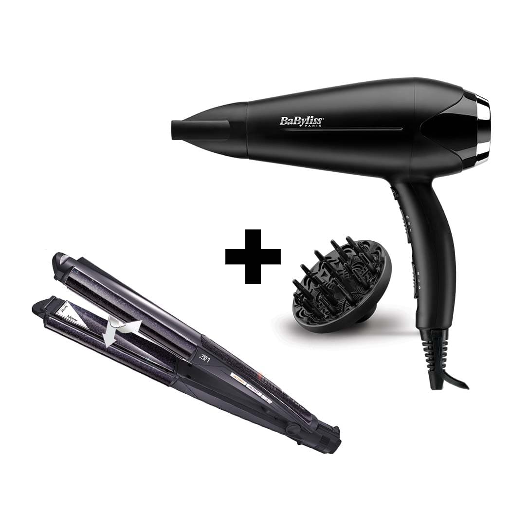 BABYLISS WET & DRY STRAIGHT AND CURL & LIGHTWEIGHT DRYER 2200W ANTI-FRIZZ CONTROL 3 HEAT 2 SPEED COOL SHOT LIGHT  - ST330SDE+D572DSDE