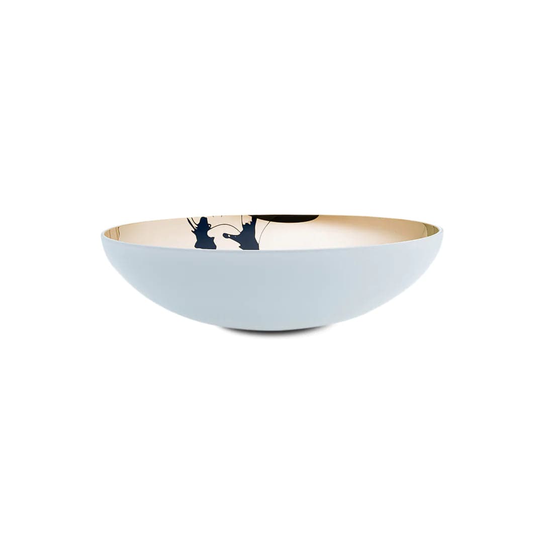 An & Angel, Flat Glass Bowl, White Exterior / Titanium Interior