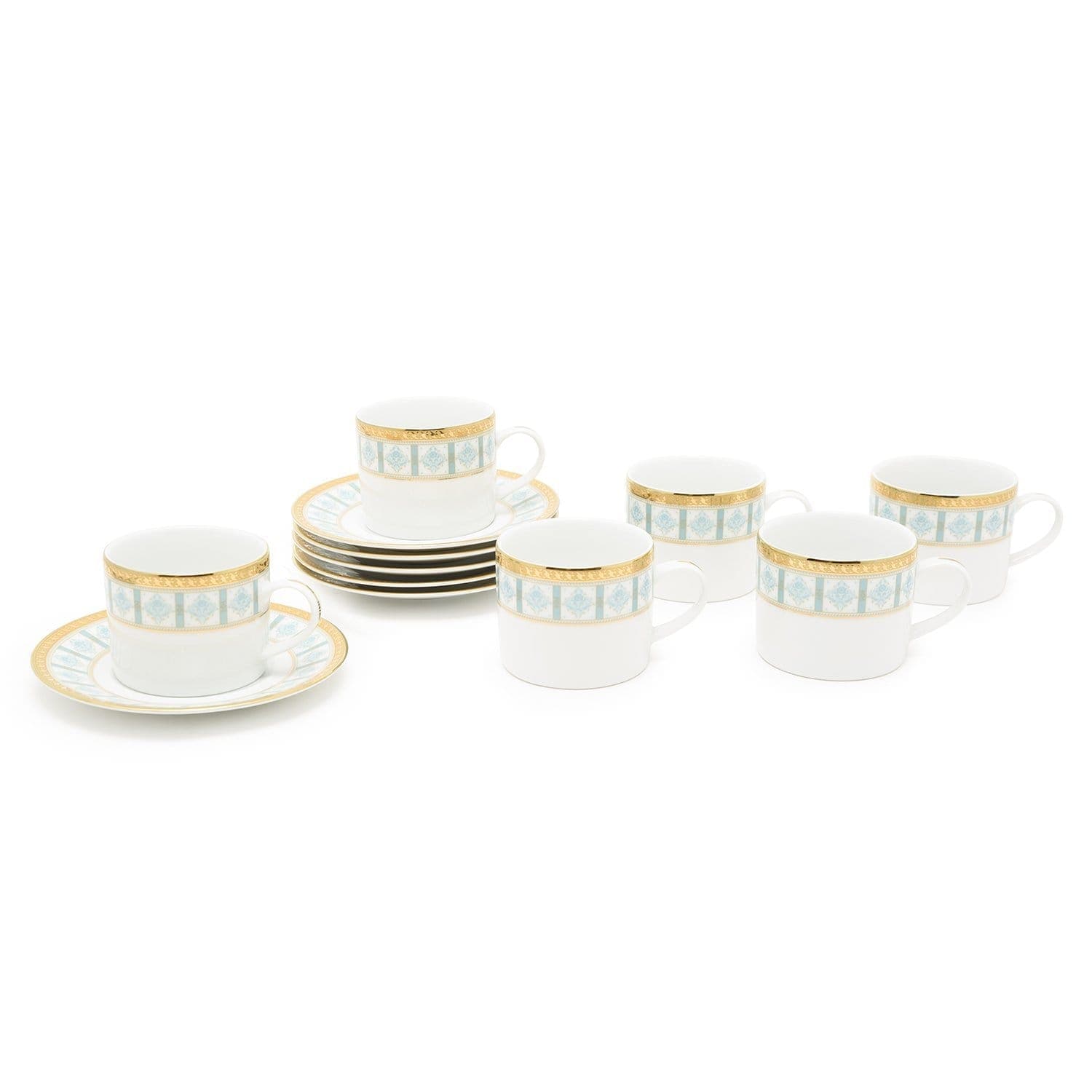 Dankotuwa Porcelain Moira Tea Cup and Saucer Set - Light Blue and Gold - MOI-687/689 - Jashanmal Home
