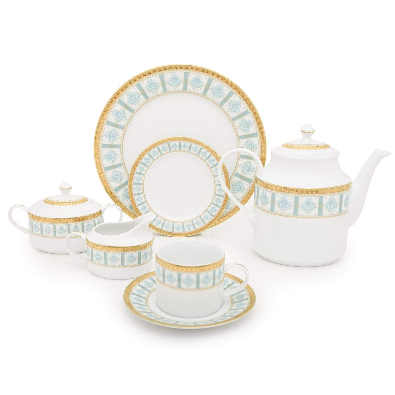 Dankotuwa Porcelain Moira Tea Set - Light Blue and Gold, 24 Piece - MOI-24TS - Jashanmal Home