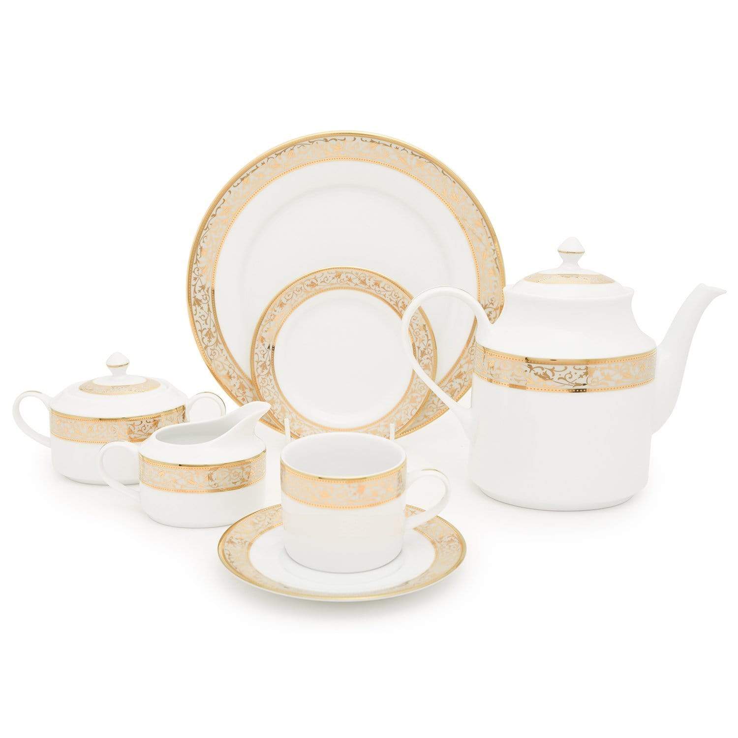 Dankotuwa Porcelain Catherina Tea Set - Gold, 24 Piece - CATH-24TS - Jashanmal Home