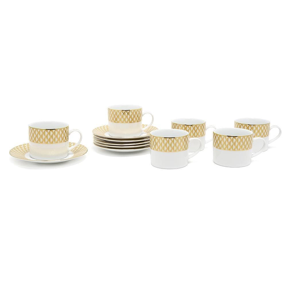 Dankotuwa Xenia Cup and Saucer Set - Gold and White, 12 Piece - XENA-687/689 - Jashanmal Home
