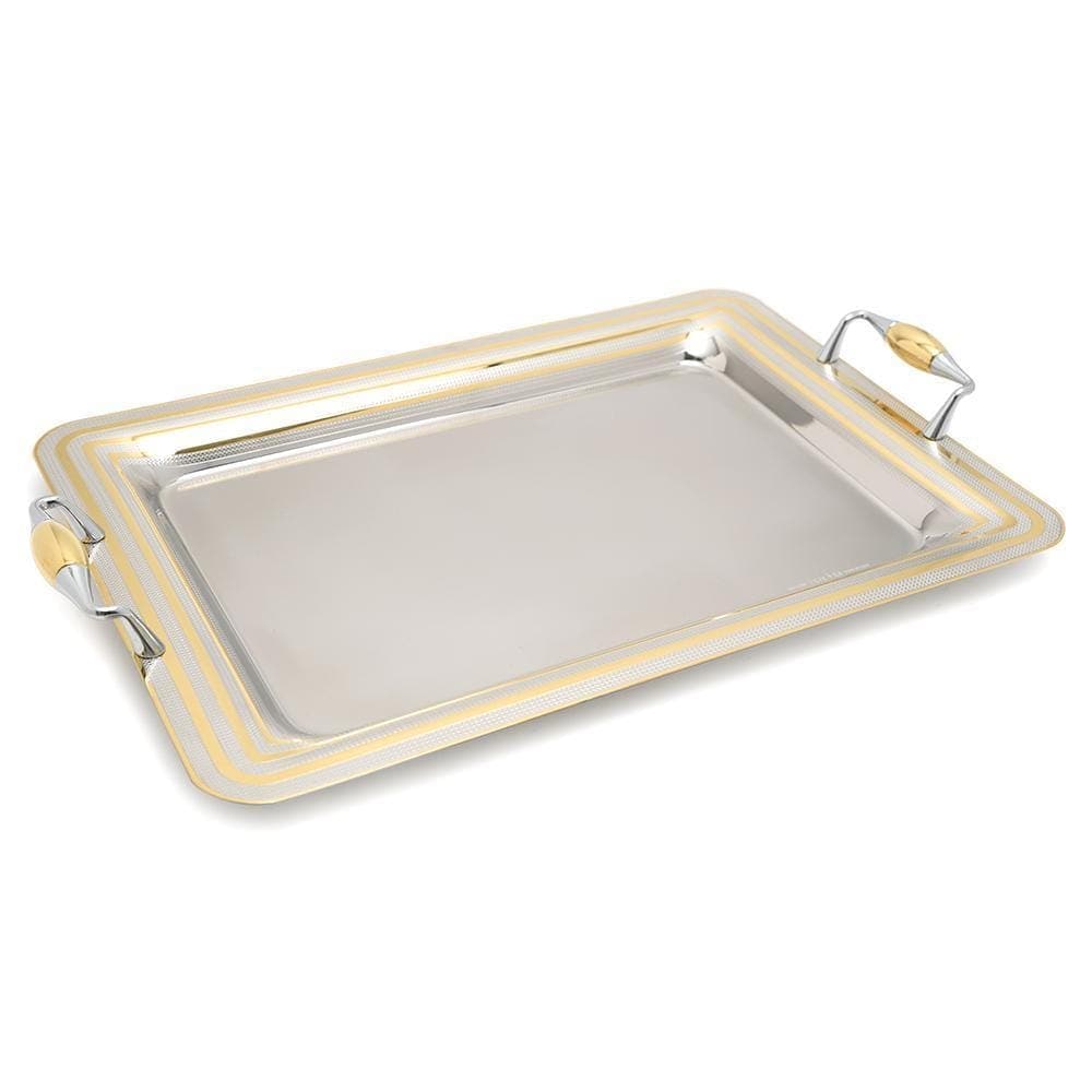 Brignani P.De Poule Gold Rectangle Tray - Silver and Gold, 40 x 28 cm - RO-1400/2/PDP-G - Jashanmal Home