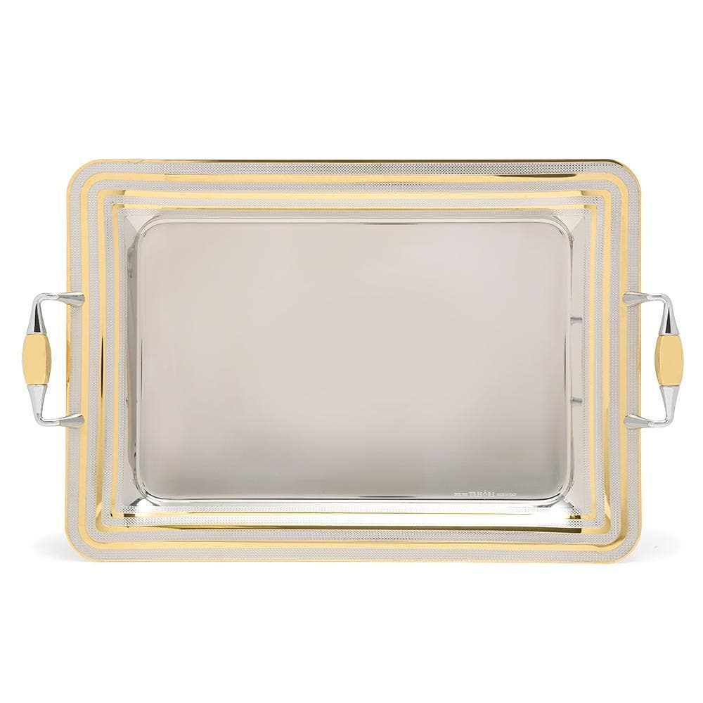Brignani P.De Poule Gold Rectangle Tray - Silver and Gold, 40 x 28 cm - RO-1400/2/PDP-G - Jashanmal Home
