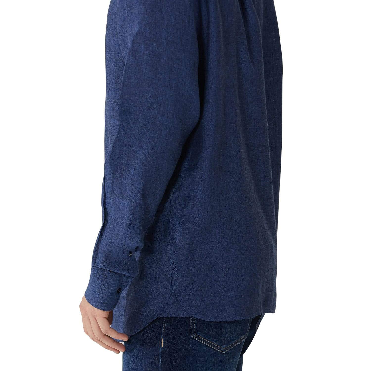 Trussardi Italian Collar Yarn Dyed Shirt - Navy Blue - 52C00139