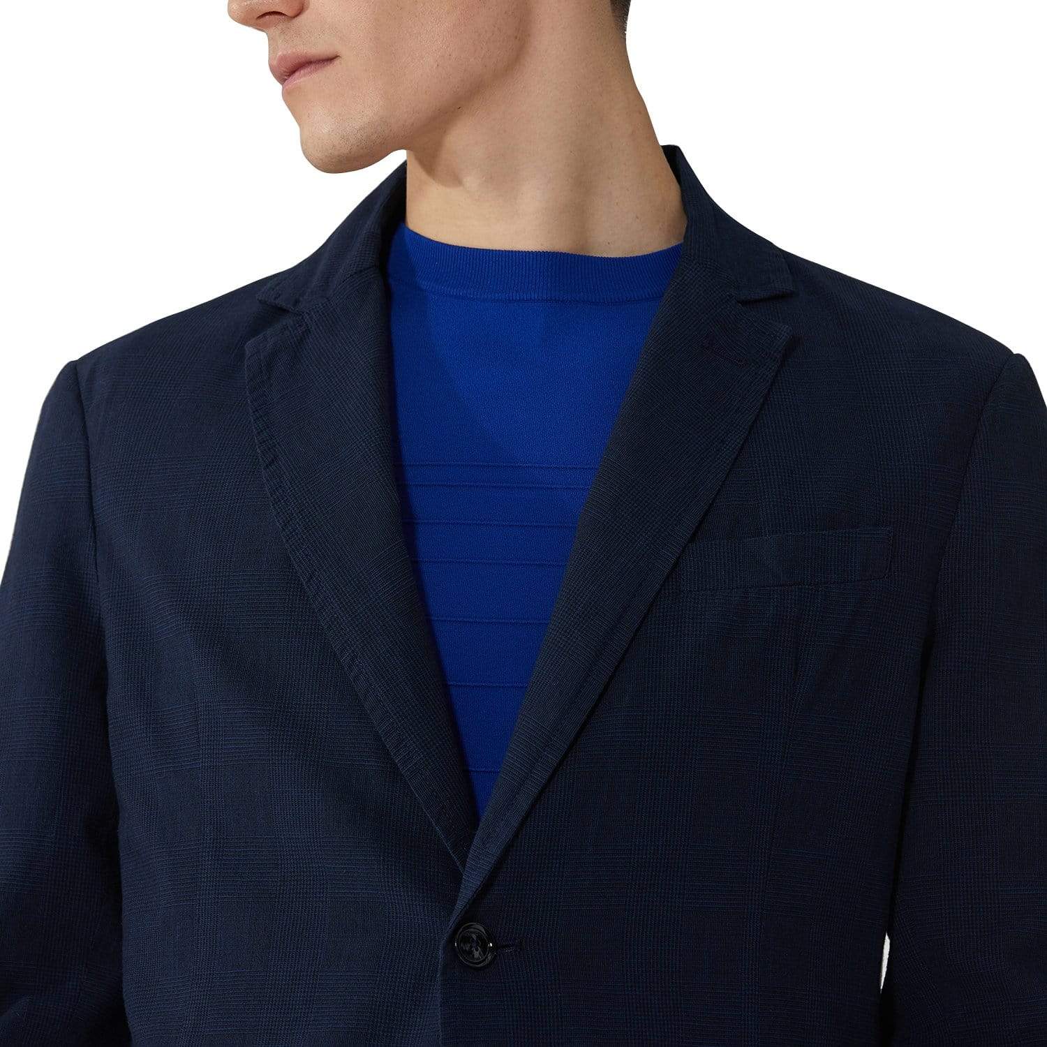 Trussardi Patterned Cotton and Linen Blazer - Navy Blue - 52H00049