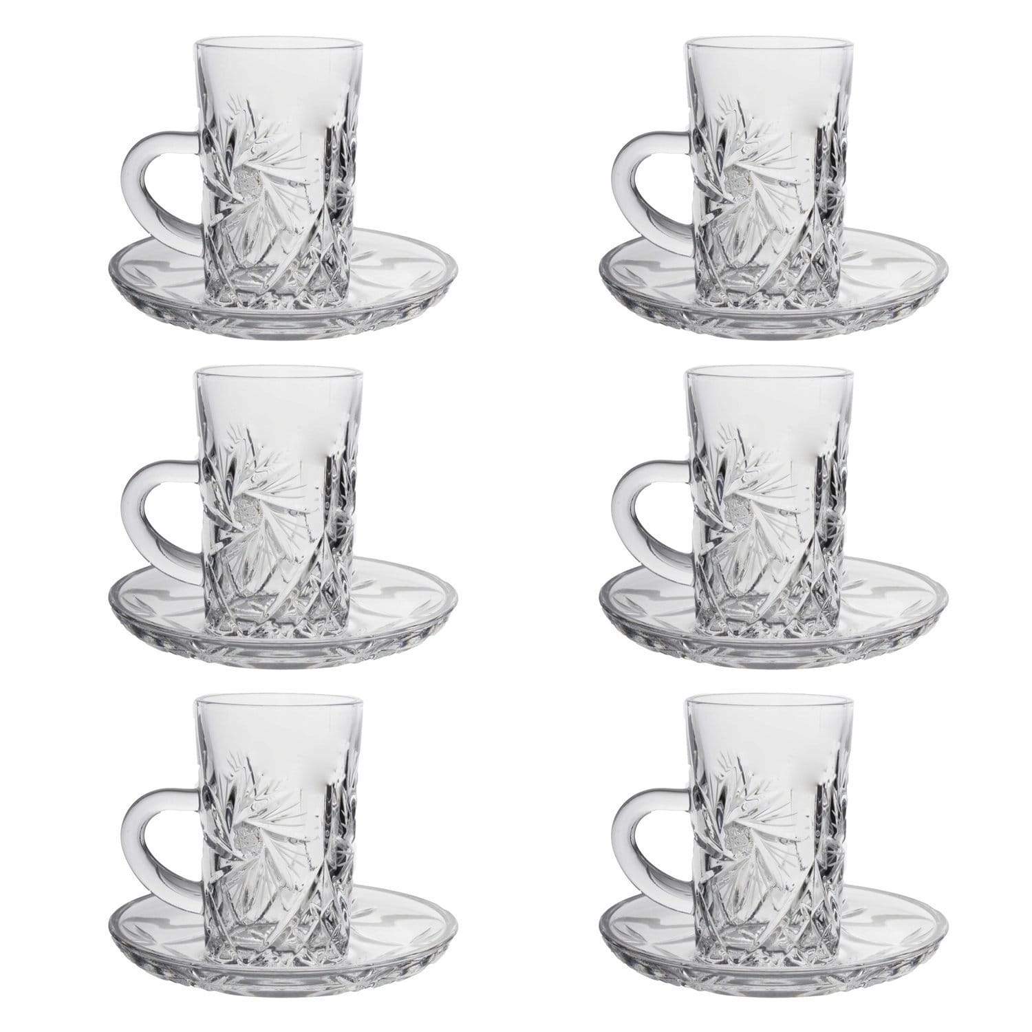Bohemia Crystal Glass Yasmin Hand Cut Cup and Saucer Set - Clear, 26008_438 - 5385823 - Jashanmal Home