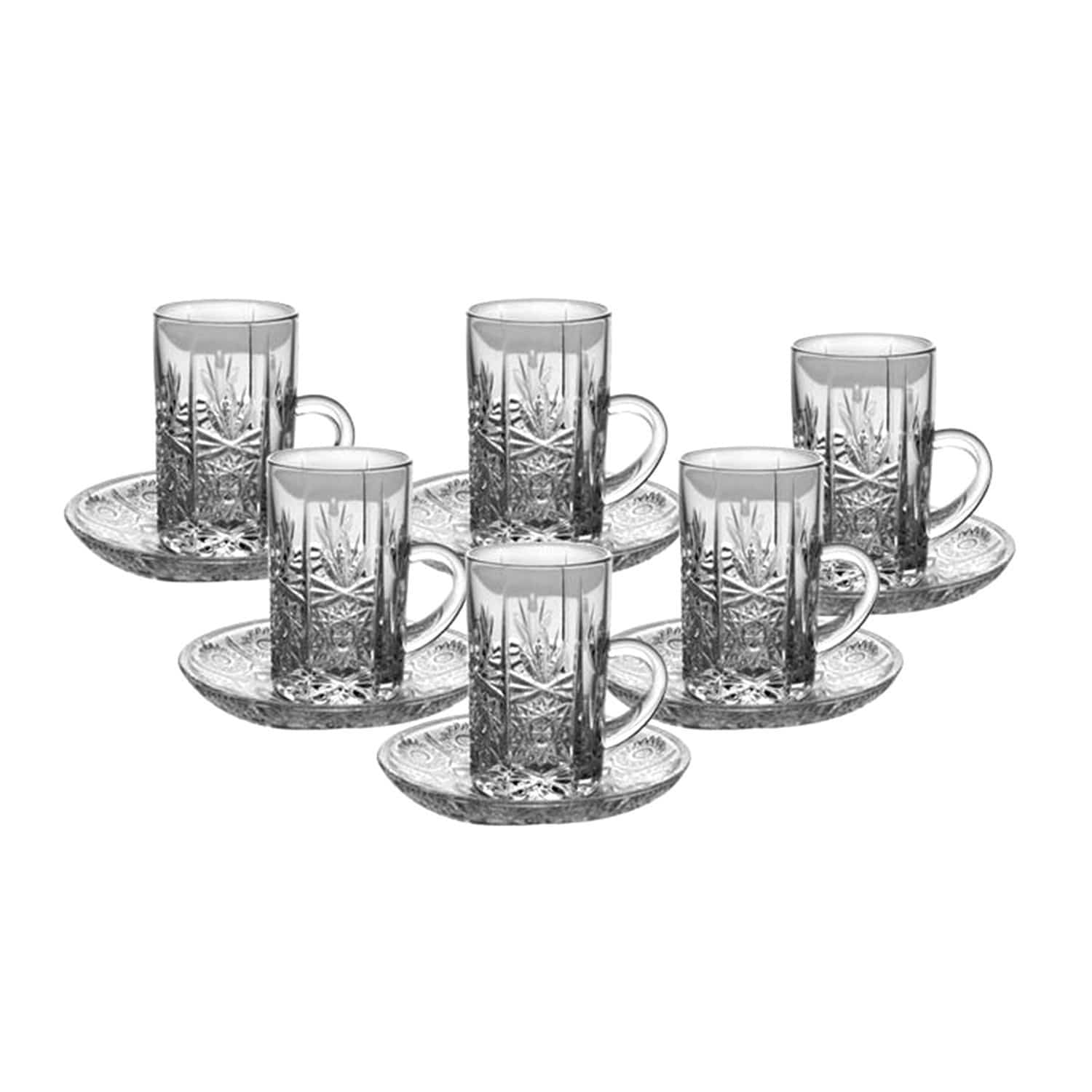 Bohemia Crystal Glass Yasmin Hand Cut Cup and Saucer Set - Clear, 57001_437 - 5385838 - Jashanmal Home