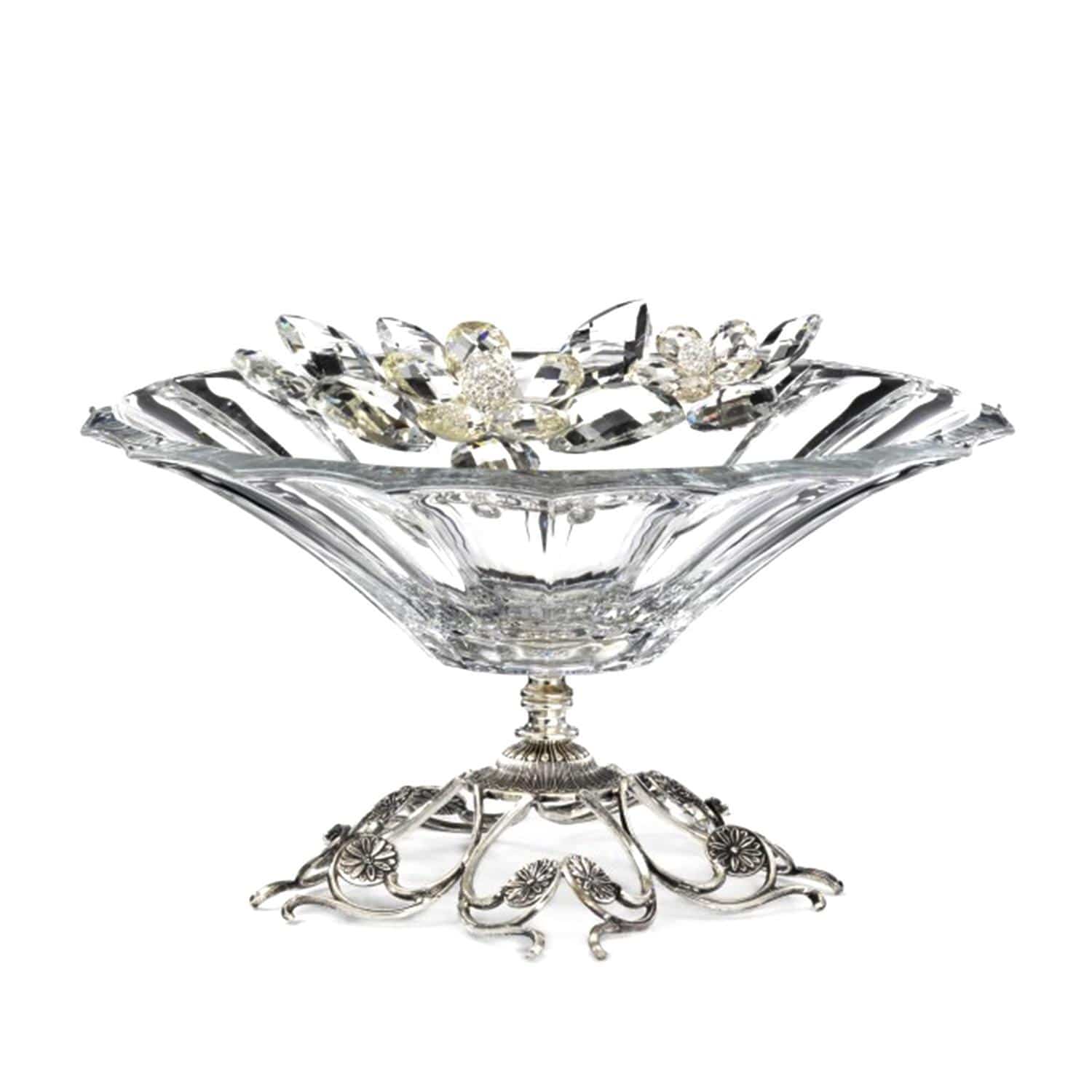 Debora Carlucci Crystal Flowers Glass Bowl with Metal Base - DC5544 - Jashanmal Home