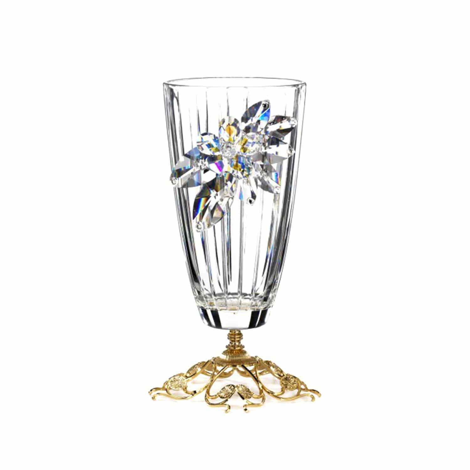 Debora Carlucci Crystal Flowers Glass Vase with Metal Base - DC5546 - Jashanmal Home