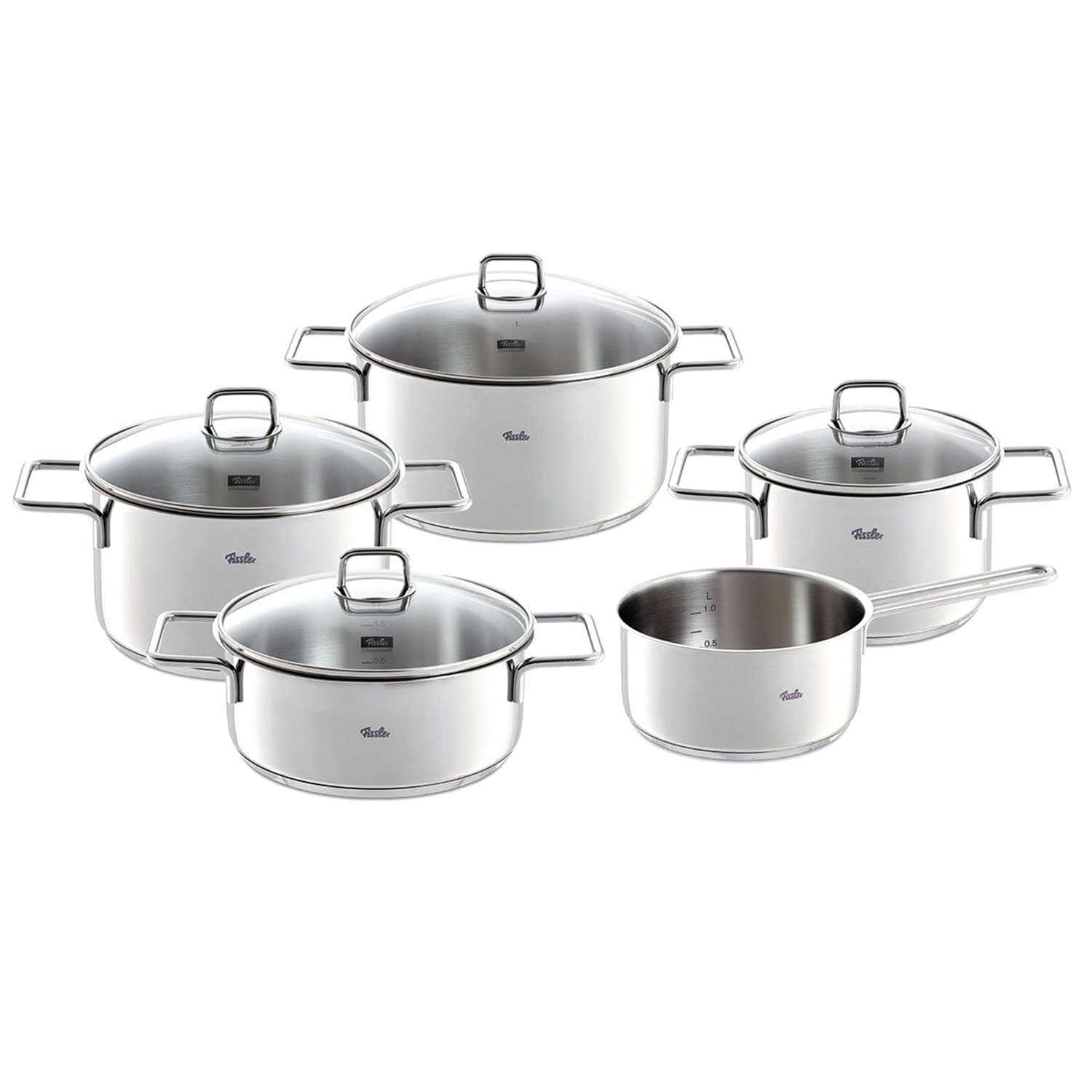 Fissler Munchen Stainless Steel Cookware Set with 4 Glass Lids - 5 Piece - 086-113-05-000/0 - Jashanmal Home