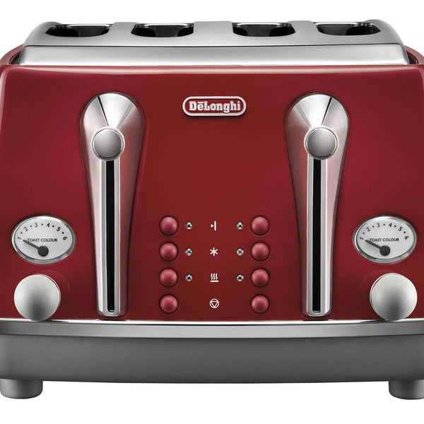 De'Longhi Icona Capitals Red Vintage Style Slice Toaster, Browning
