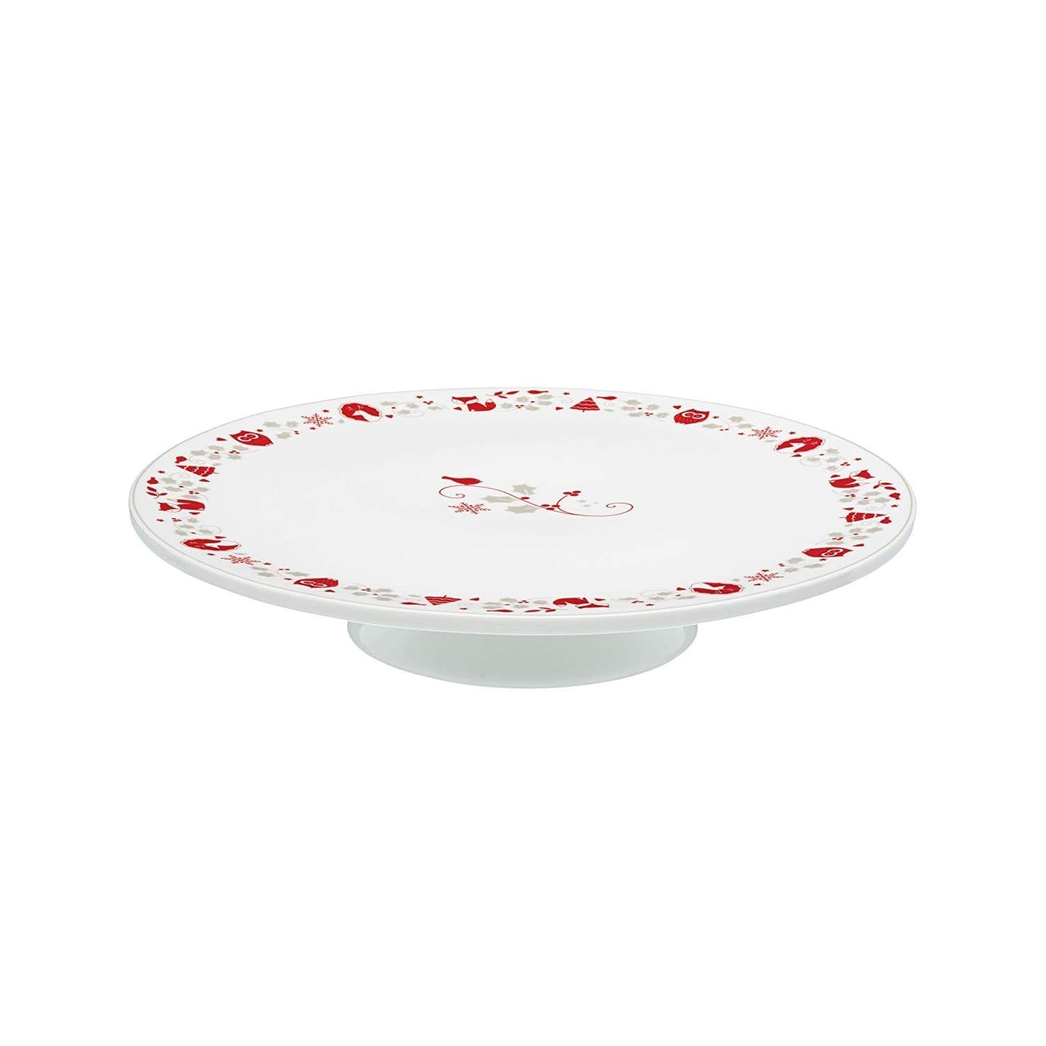 Kitchen Craft Winter Woodland Christmas Cake Stand - Red and White, 30 x 5 cm - FFCAKES - Jashanmal Home