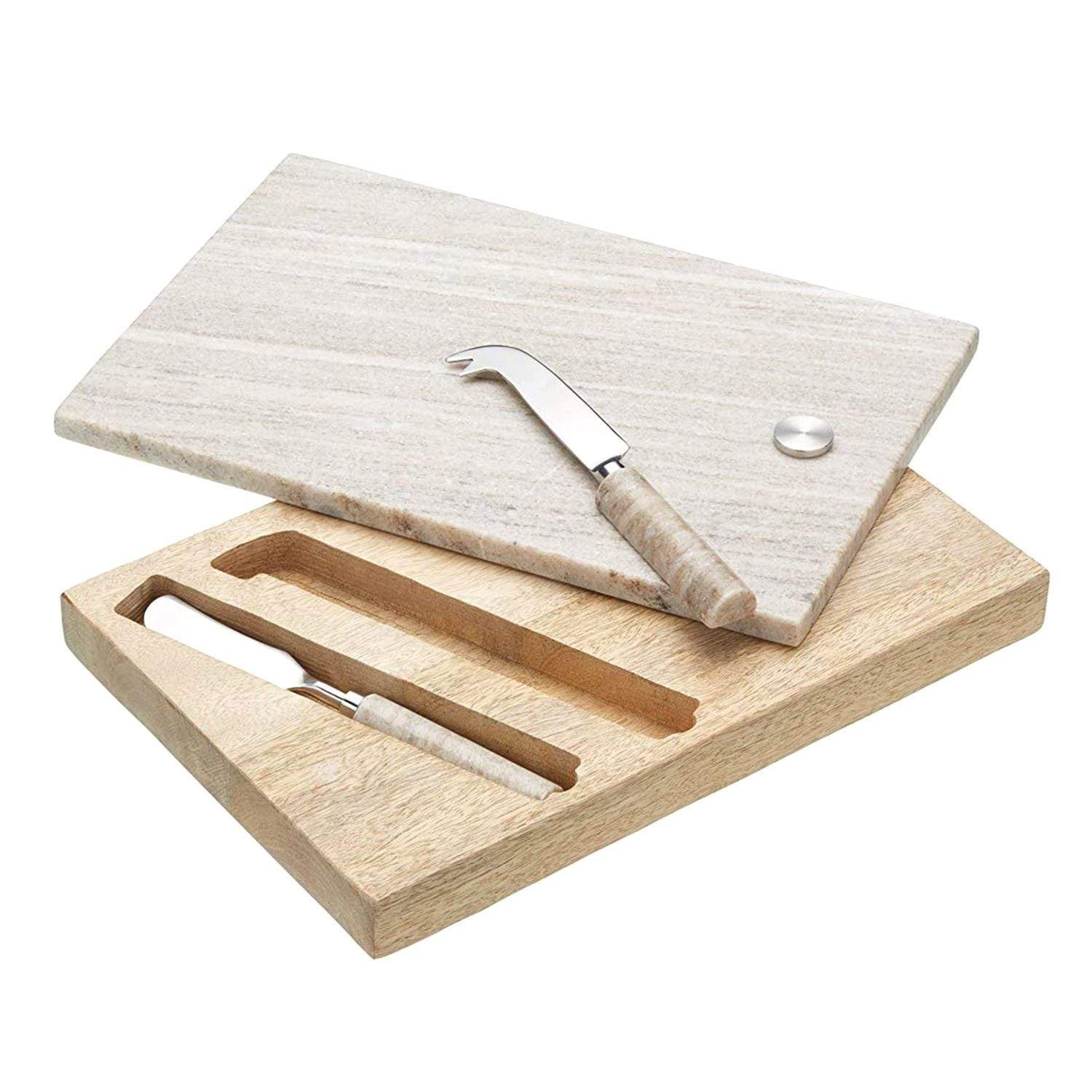 Kitchen Craft Masterclass Artesa Marble and Wood Cheese Board & Knife Set - Beige and Grey - ARTCHSBOARD - Jashanmal Home
