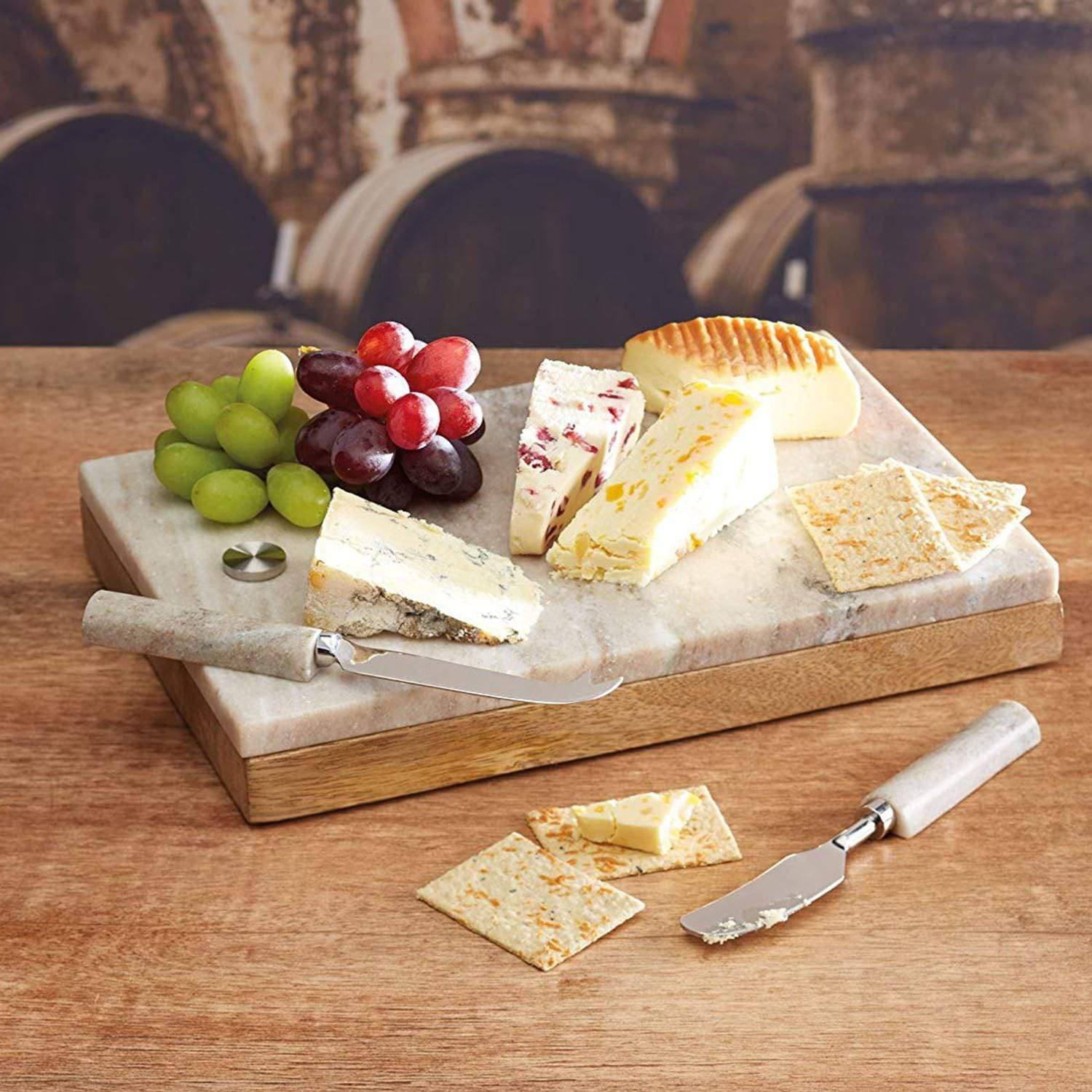 Kitchen Craft Masterclass Artesa Marble and Wood Cheese Board & Knife Set - Beige and Grey - ARTCHSBOARD - Jashanmal Home