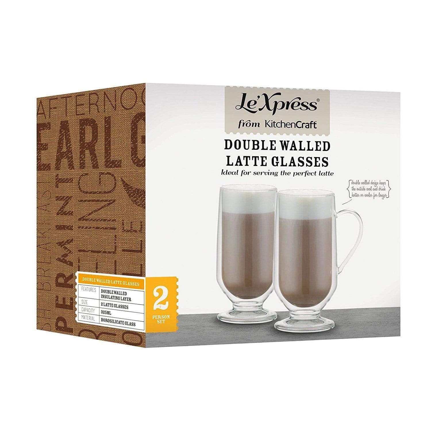 Kitchen Craft Le'Xpress Insulated Double-Walled Latte Glass Set of 2 - Clear, 325 ml - KCLXDWLATTE2PC - Jashanmal Home