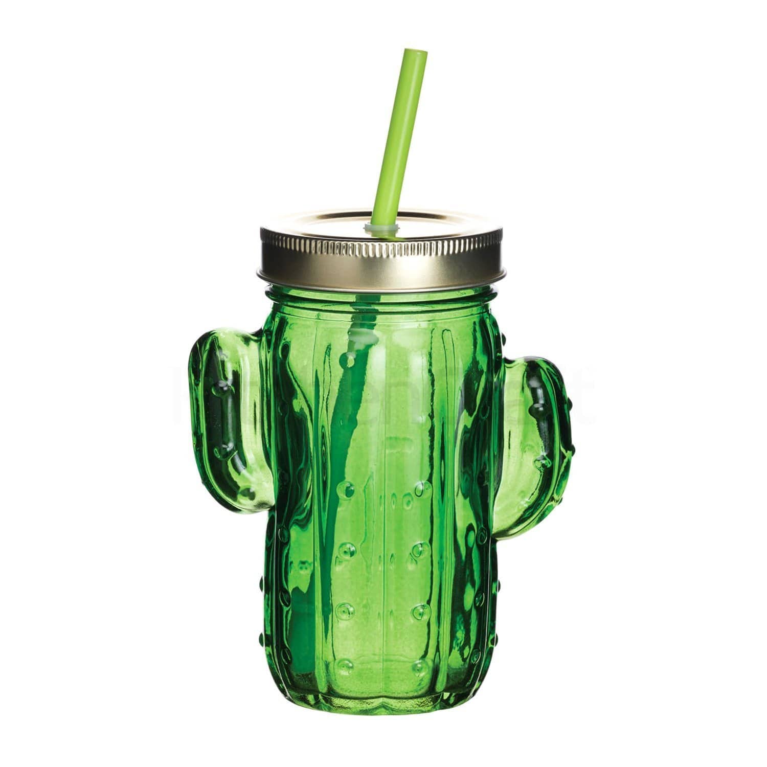 Kitchen Craft Barcraft Cactus Drinks Jar With Straw - Green and Silver - BCJARCACTUS - Jashanmal Home