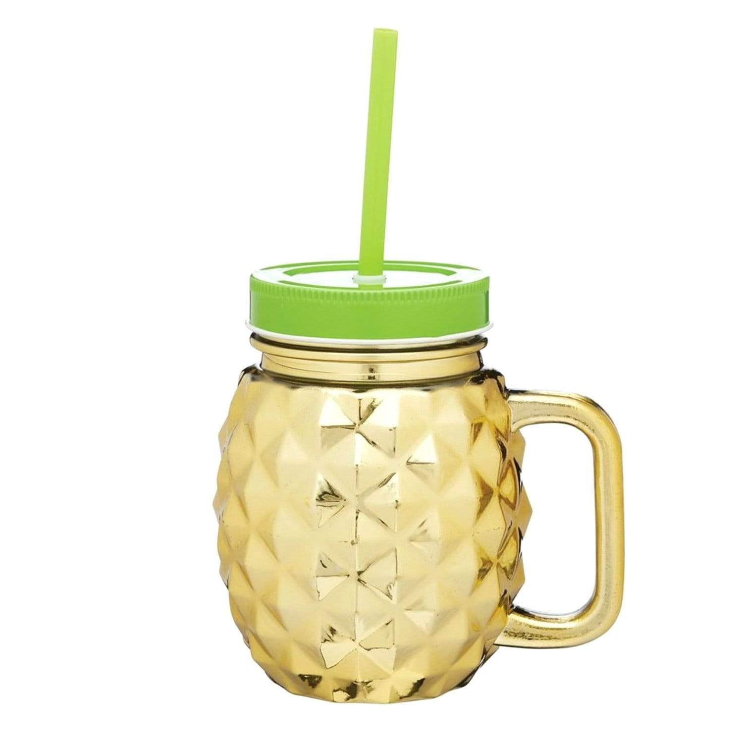 Kitchen Craft Barcraft Pineapple Drinks Jar With Straw - Clear and Green - BCJARPAPLGLD - Jashanmal Home