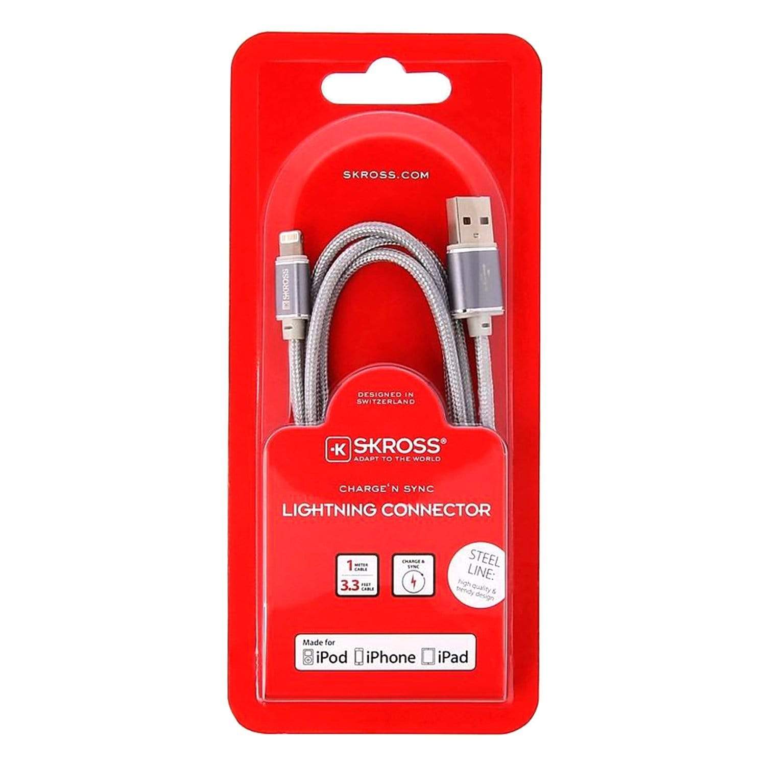Skross Steel Line Charge N Sync Lightning Connector Cable - Silver - 2700242 - Jashanmal Home