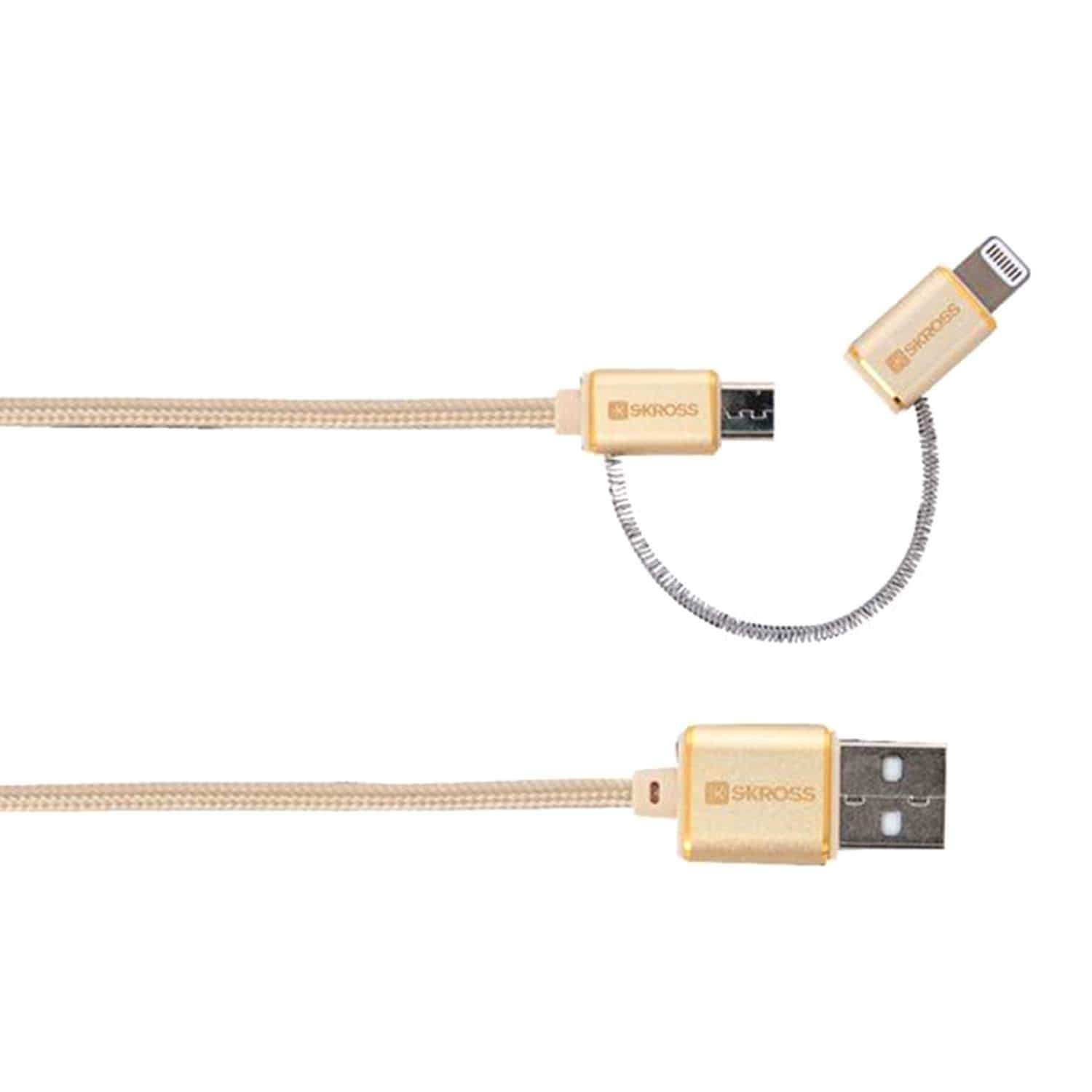Skross Special Edition 2 in 1 Charge N Sync Micro USB Cable with Lightning Connector - Gold - 2700250 - Jashanmal Home