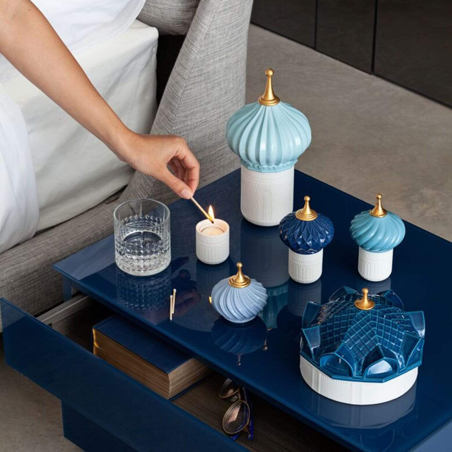 Lladro 1001 Lights Blue Spire Candle with Unbreakable Spirit Scent - 1040155 - Jashanmal Home
