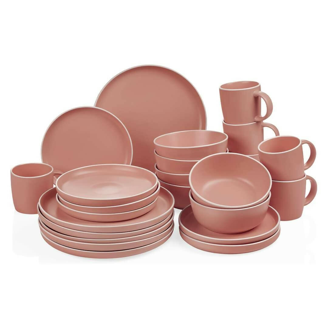 Decopor Porcelain 24 Pieces Matte Pink Porcelain Dinnerware Set