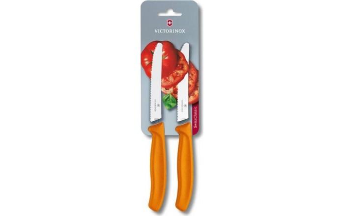 VICTORINOX SWISS CLASSIC 2PIECES TOMATO & TABLE PARING KNIFE WAVY EDGE ORANGE NYLON HANDLE BLADE 11CM  - 6.7836.L119B