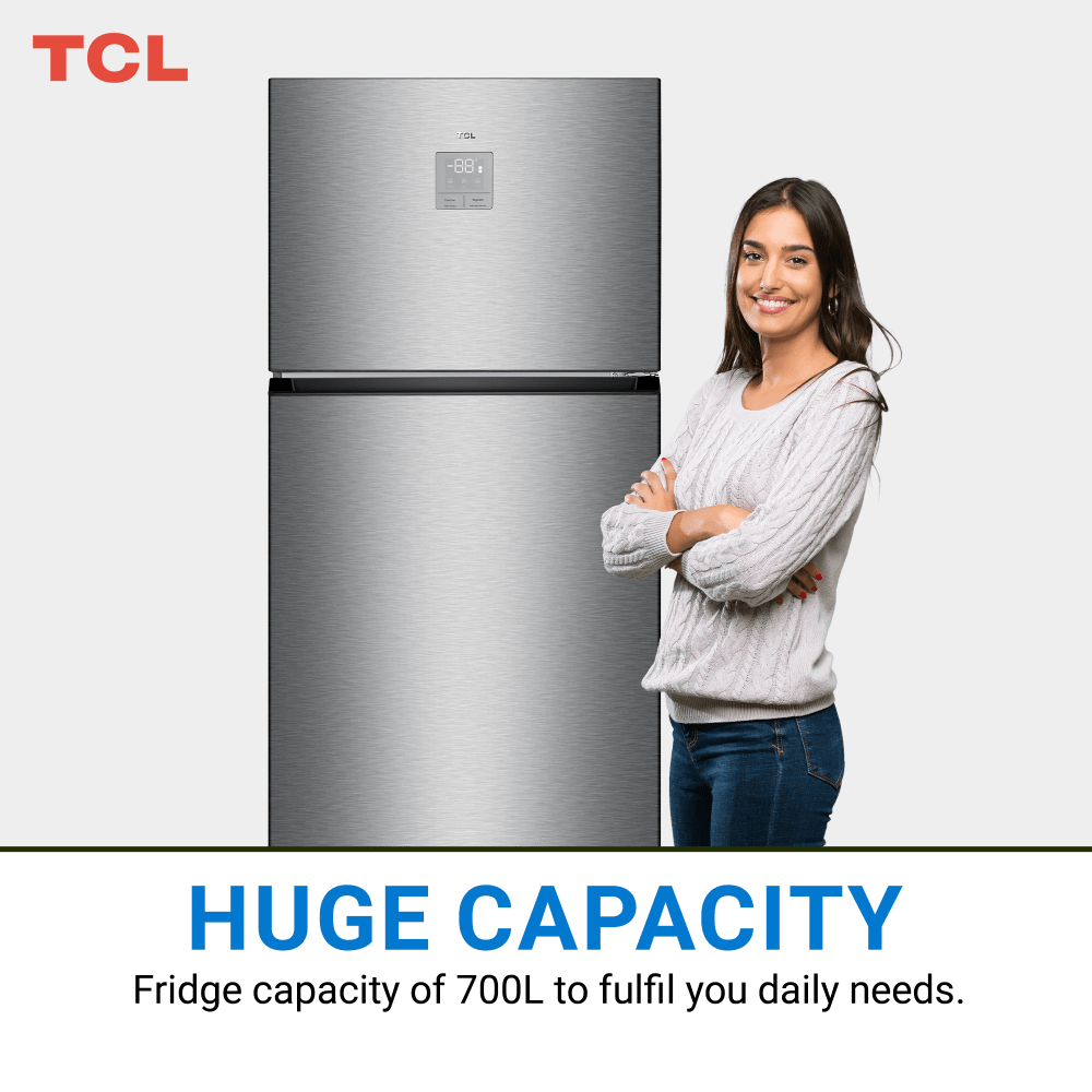 Tcl ثلاجة بفريزر علوي اينوكس 700 لتر