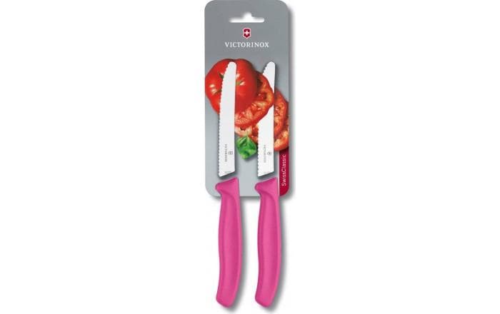 VICTORINOX SWISS CLASSIC 2PIECES TOMATO & TABLE PARING KNIFE WAVY EDGE PINK NYLON HANDLE BLADE 11CM  - 6.7836.L115B