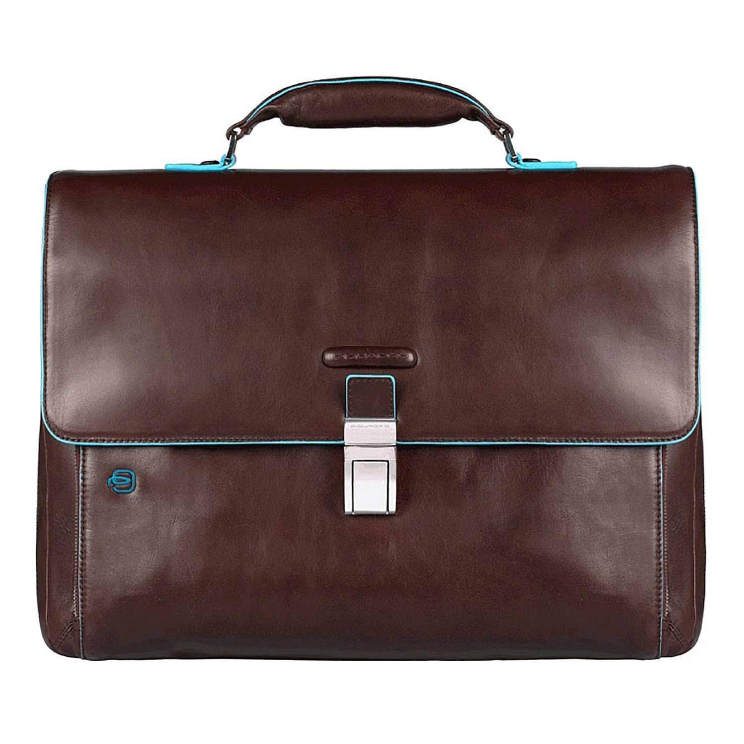 Piquadro Blue Square Leather Briefcase with Flap Closure - Mahogany - CA3111B2/MO - Jashanmal Home