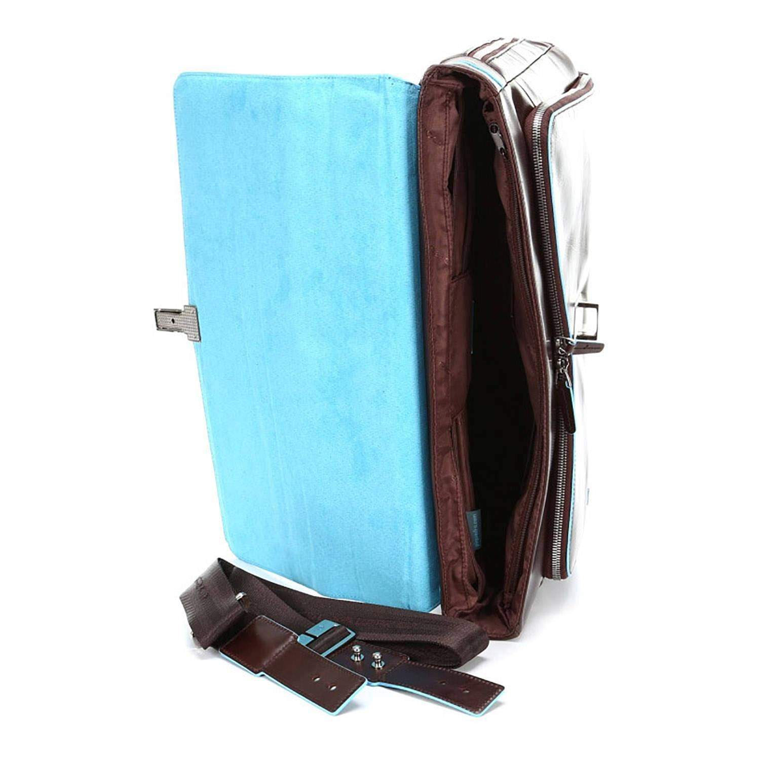 Piquadro Blue Square Leather Briefcase with Flap Closure - Mahogany - CA3111B2/MO - Jashanmal Home