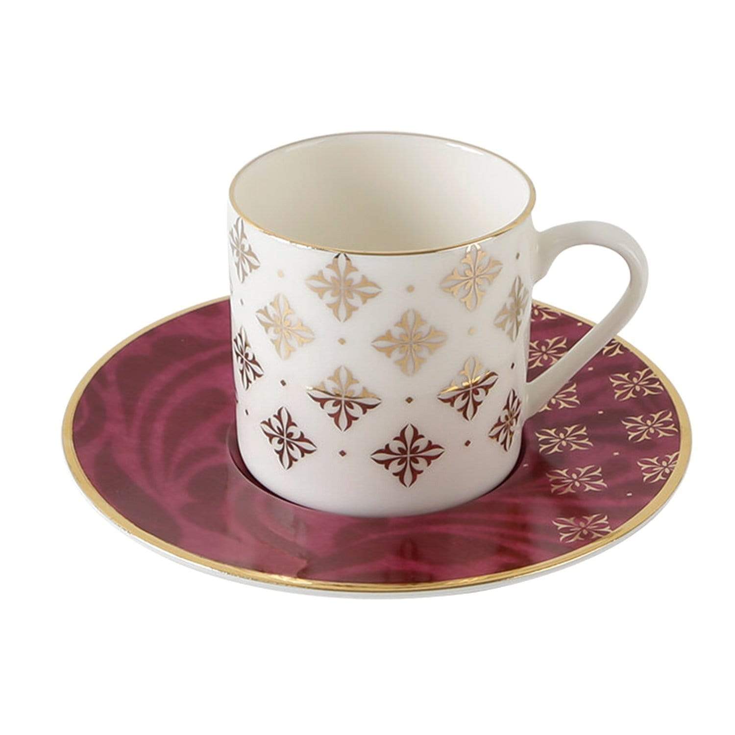 Porland Porselen Evoke Design 4 فنجان قهوة و صحن - أبيض و وردي - 04ALM002751 - Jashanmal Home