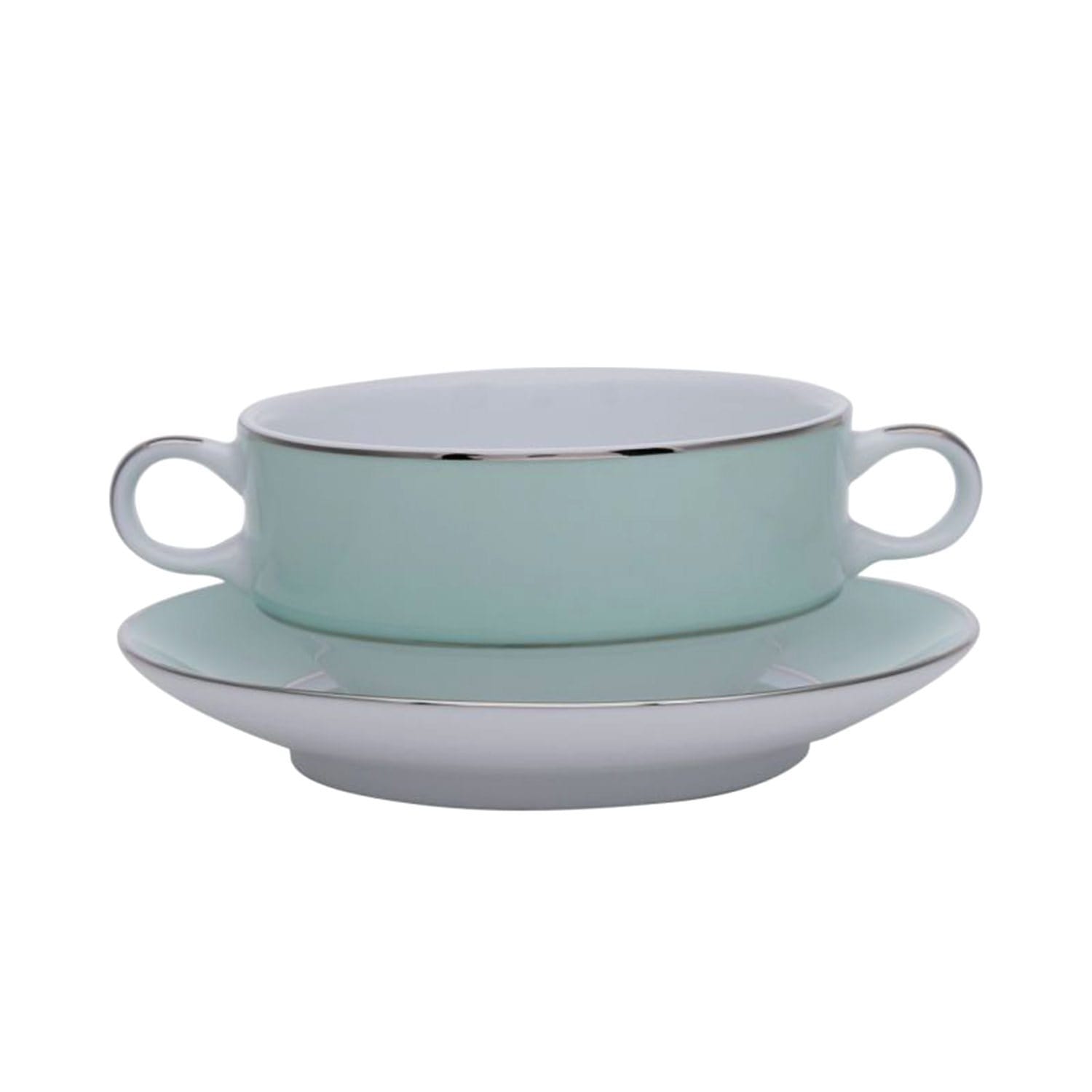 Dankotuwa Meldy Green Soup Cup and Saucer Set - White and Green - MELDYG-SC/S - Jashanmal Home