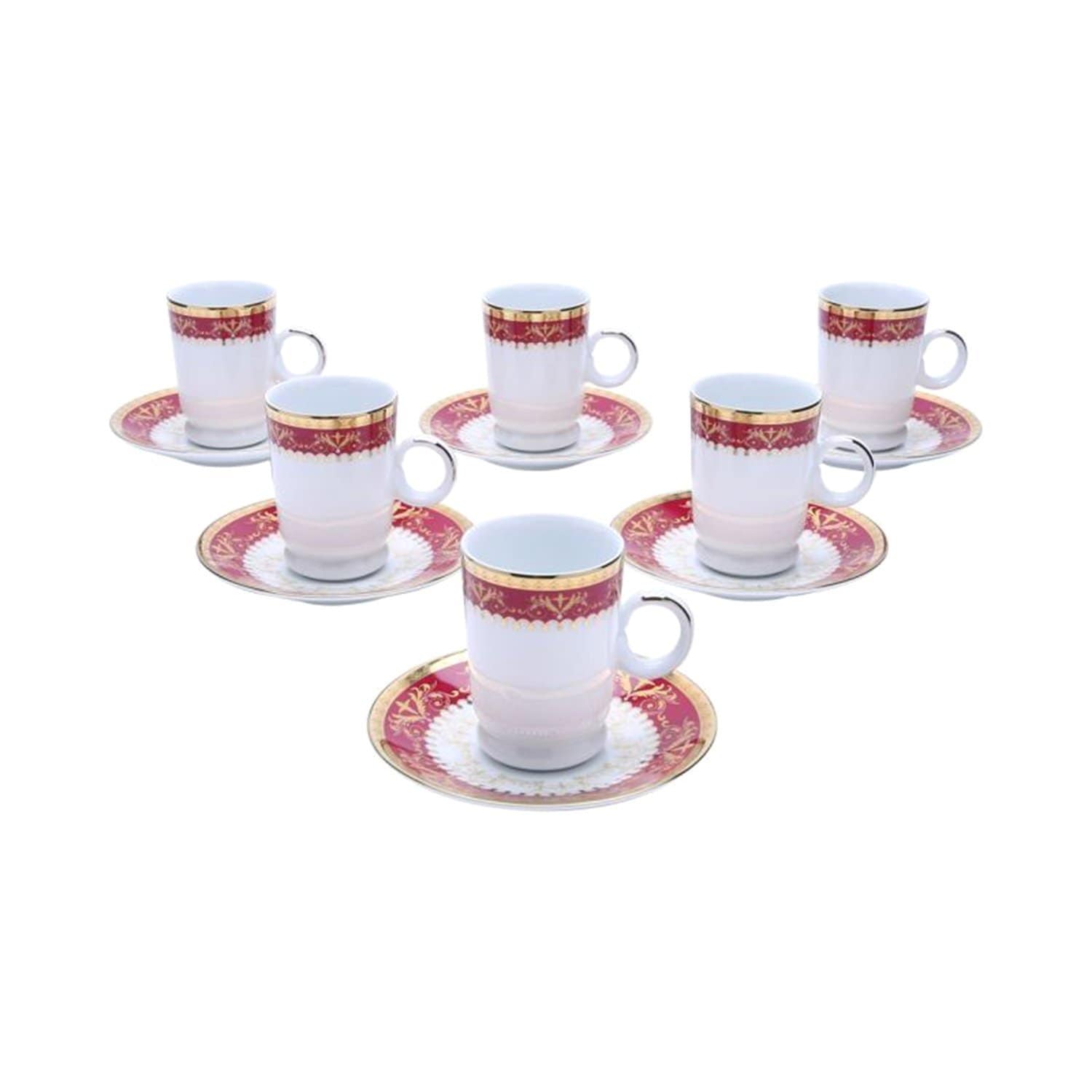 Dankotuwa Shaina16 Istikan Cup and Saucer - Red and White, Set of 12 - SHAIRED-6582/83 - Jashanmal Home